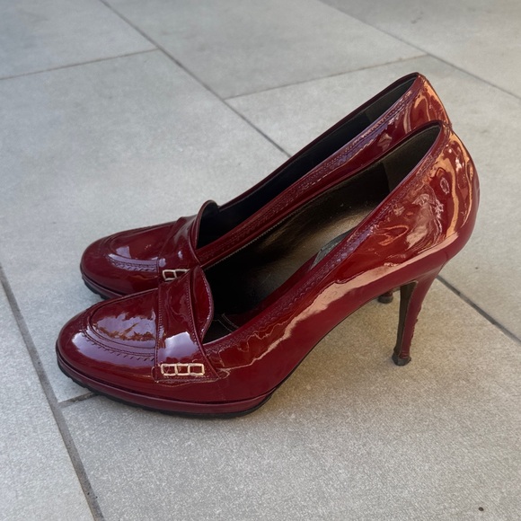 Via Spiga Burgundy Patent Leather Heels Loafer Style Size 10 - Picture 1 of 9